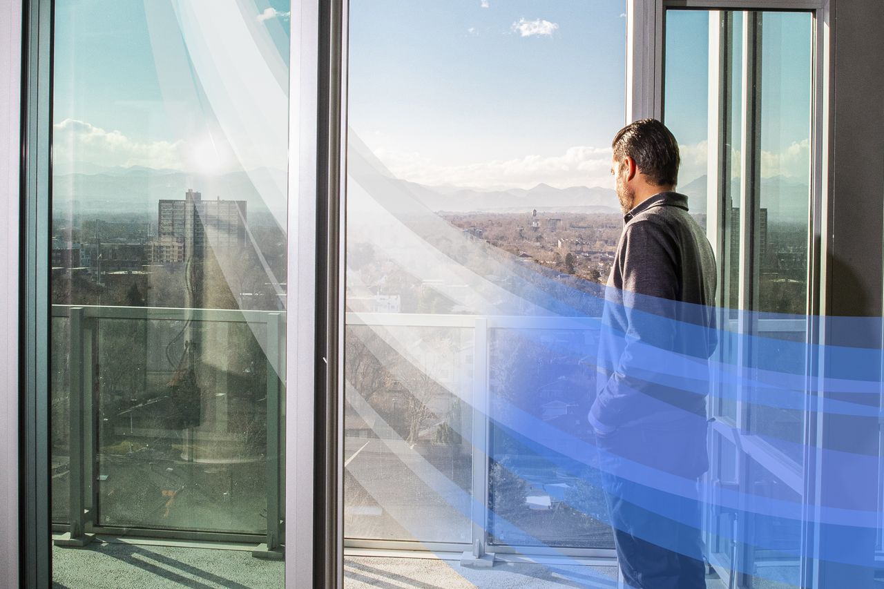 Developer Brian Levitt at his condo building, Lakehouse, in Denver. Each unit receives its own ventilated and filtered air. PHOTO ILLUSTRATION: DAVID WILLIAMS FOR THE WALL STREET JOURNAL; EDMON DE HARO