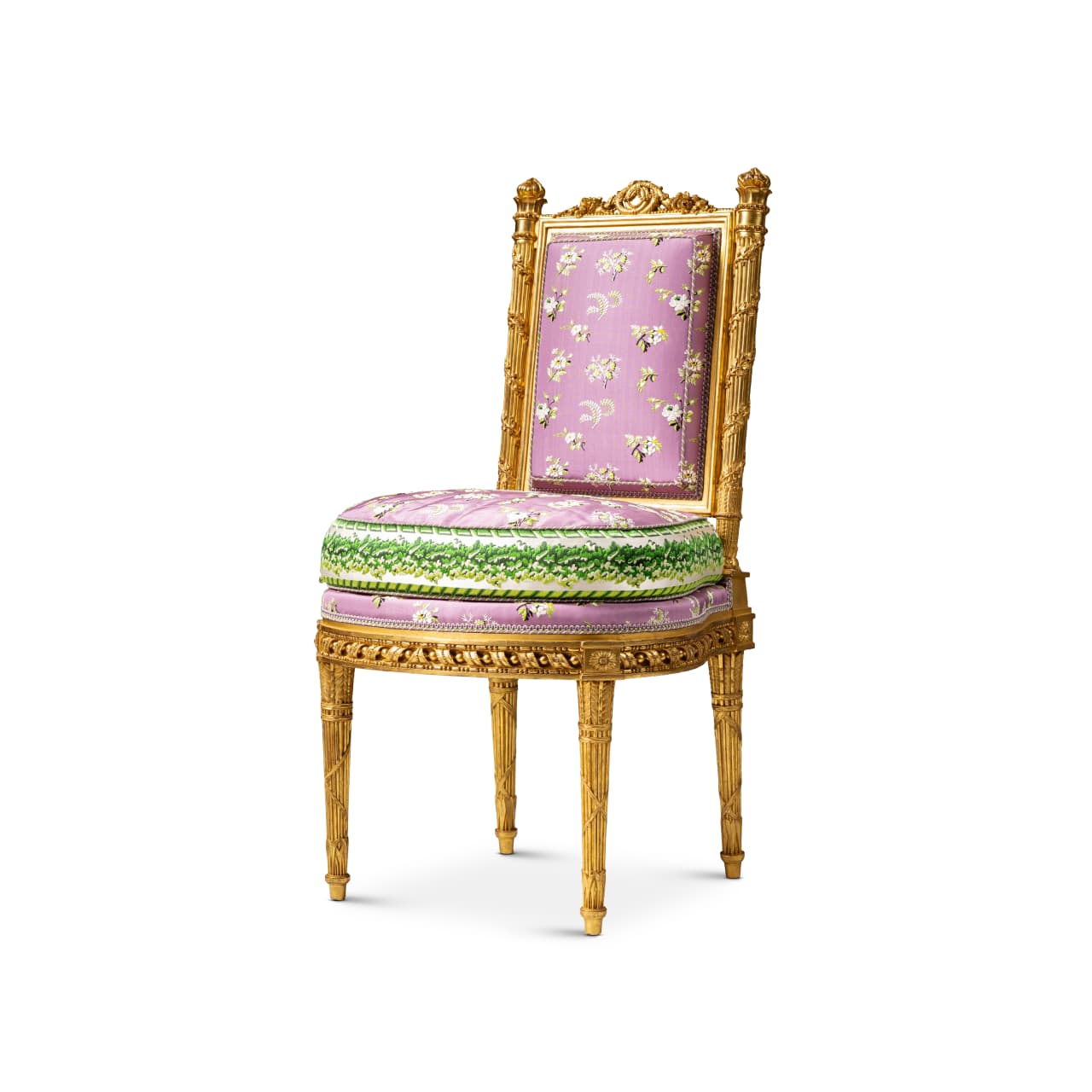 A Louis XVI period gilded wood chair, stamped by G. Jacob, from Marie Antoinette’s boudoir in Versailles. Sotheby’s Paris
