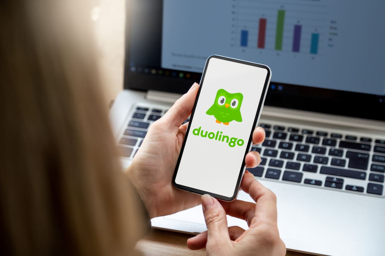 Duolingo stock was 86% higher over the last year through Wednesday’s close. DREAMSTIME