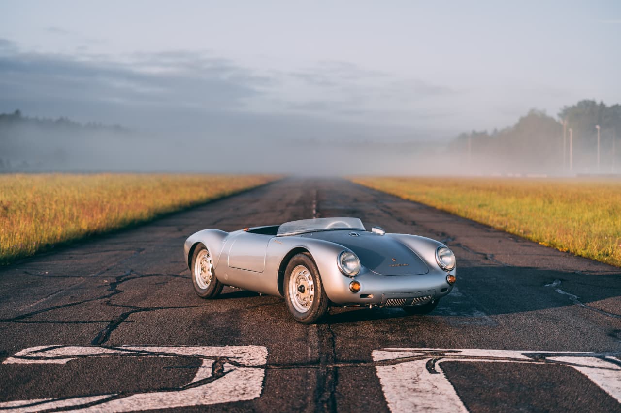 The 1955 Porsche 550 Spyder, now silver, is ready for its next owner.
RM Sotheby’s